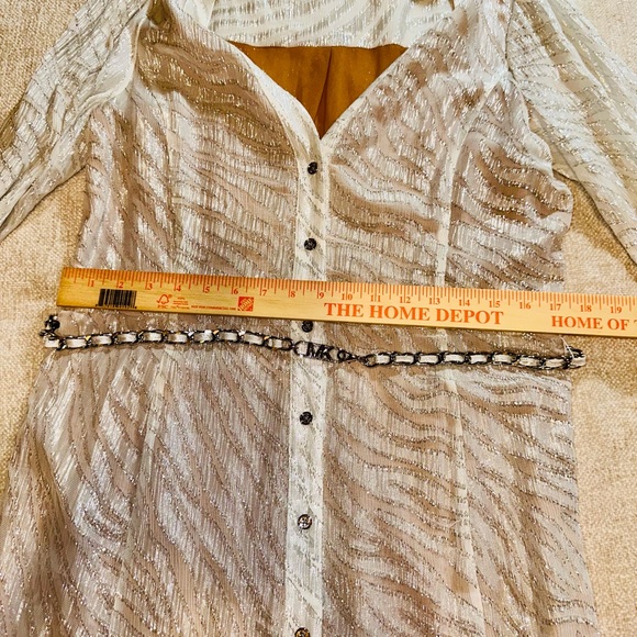 ✨ Michael Michael Kors Metallic Shimmer Midi Dress Chain Waist L - Picture 8 of 16